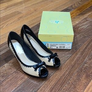 Life Stride Women's Cream and Black Peep Toe Heels